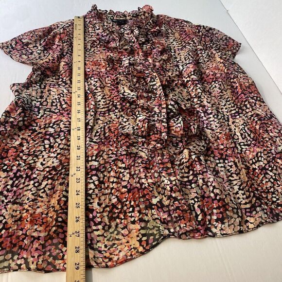 First Option Too Women Short Sleeve Button Up Floral Blouse Multicolored Sz 3X - Picture 5 of 9
